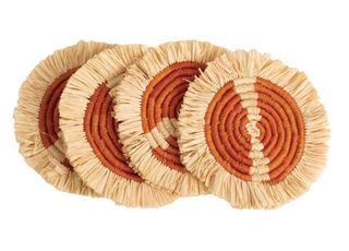 Earthen Craft Fringed Coasters - Earth Orange, Set of 4