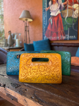 Yellow Hand Carved Clutch Purse