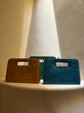 Blue Hand Carved Clutch Purse