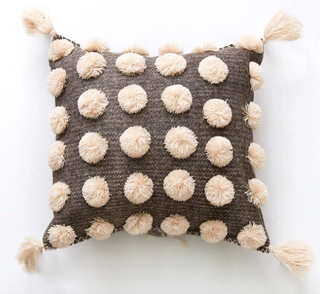 ULA PomPom Pillow Cover - Cream on Grey