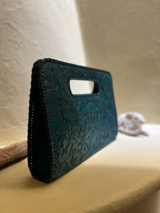 Blue Hand Carved Clutch Purse