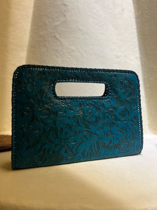 Blue Hand Carved Clutch Purse