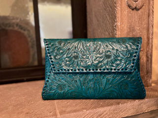Teal Hand Carved Clutch- Small