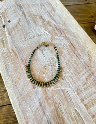 Brass Bracelet with Jade Green Accent Beads