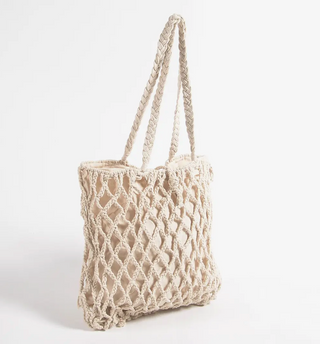 Hand-knotted macrame summer tote bag, 15x15 Inch