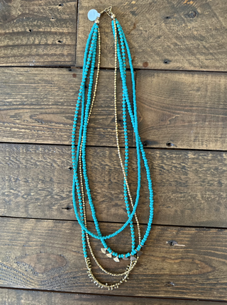 Turquoise and Brass 4 strand Necklace